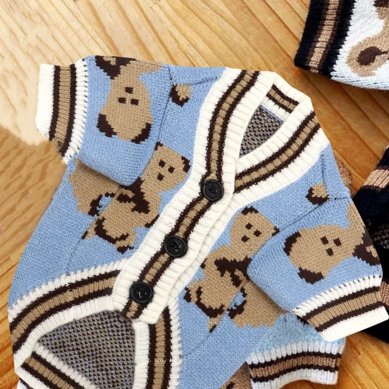 Pet Clothes Autumn Winter Medium Small Dog Knitted Sweater Cartoon Pattern Warm Wool Kitten Puppy Sweet Cardigan Chihuahua Pug