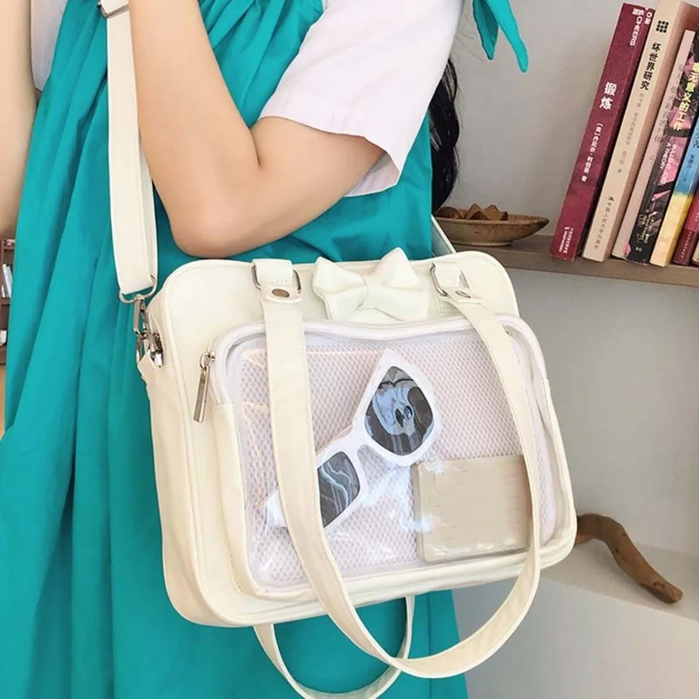 Double Handle Leather Clear Ita Bag Mesh Layer Structured Shape JK Uniform Tote Anti-splash Water Compact Size