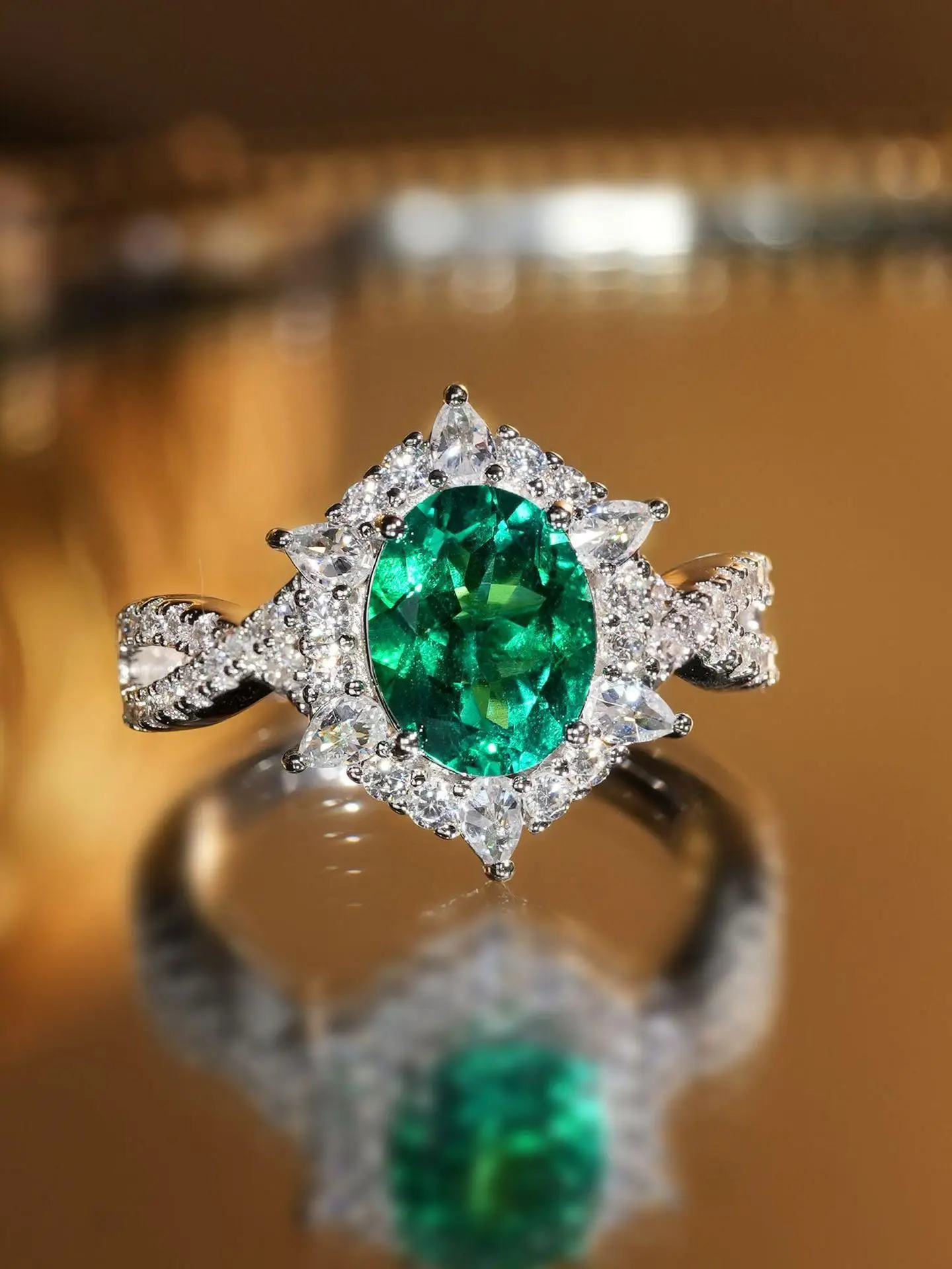 

Элегантное открытое кольцо с зеленым сапфиром и бриллиантами, эллиптический центральный камень, роскошный подарок на день рождения, женские ювелирные украшения