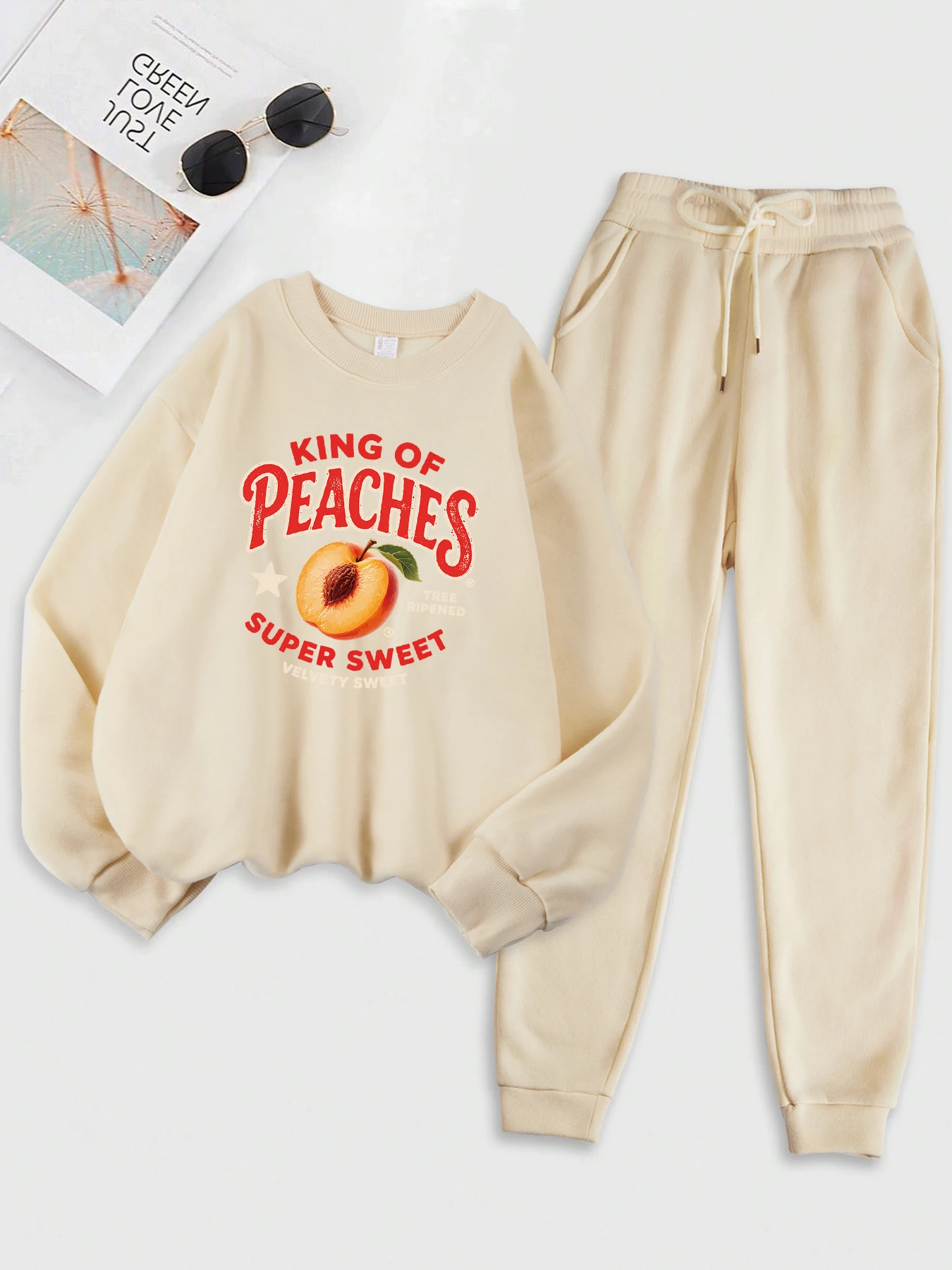 Kind Of Sweet Peach Prints Sweatshirts Set Women Fleece Crewneck Sweatshirt Fashion Casual Clothing Soft Hip Hop Sportswears