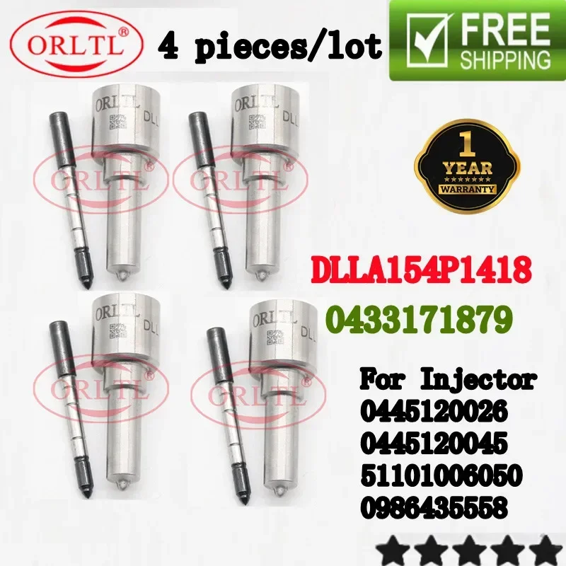

4 PCS OEM DLLA154P1418 0433171879 Common Rail Nozzle For 0445120026 0445120045 0986435558 51101006050
