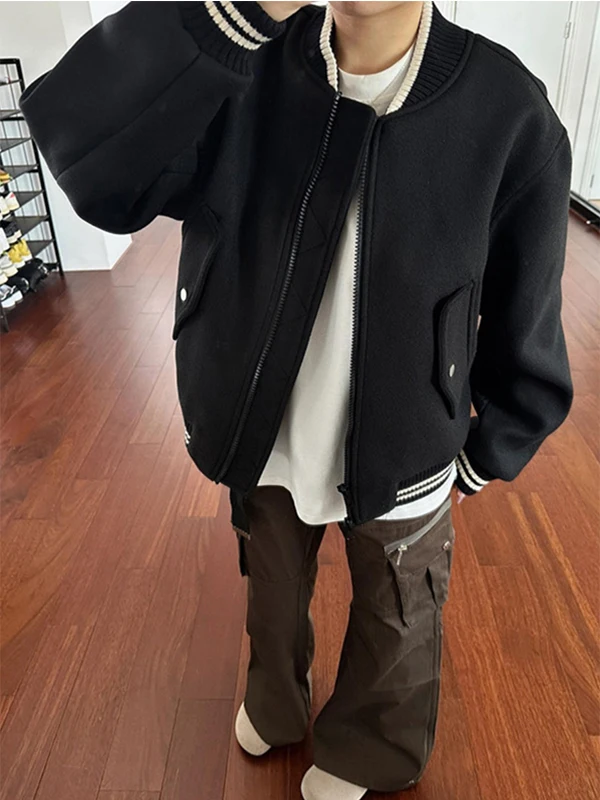 

Bla ort Woolen Jaet Men's Spring Autumn Sle Cleanfit American Baseball orm High-End Silhouette Trendy Brand Jaet