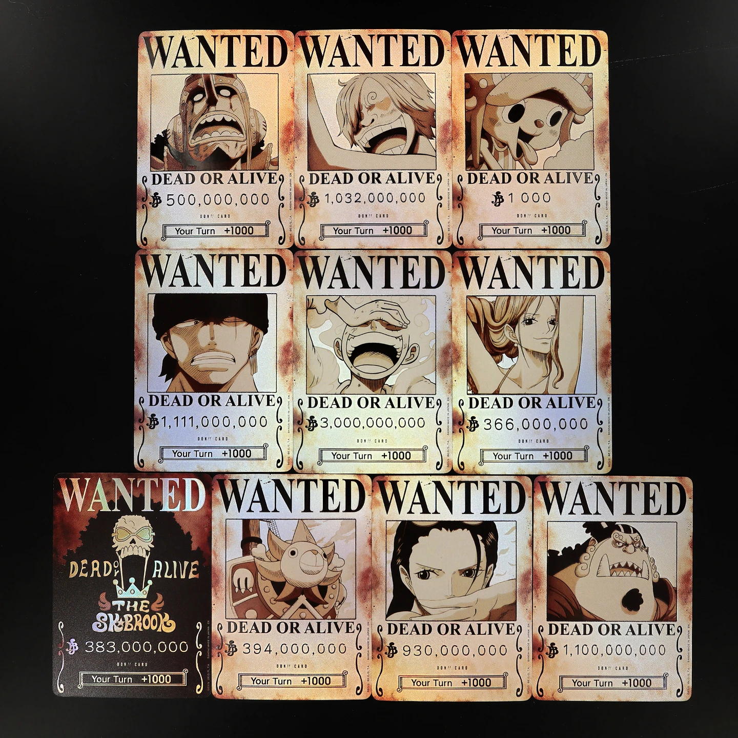 One Piece OPCG 3D Textured English Straw Hat Crew Wanted Poster DON Card Luffy Zoro Nami Chopper Robin Anime Collectible Card