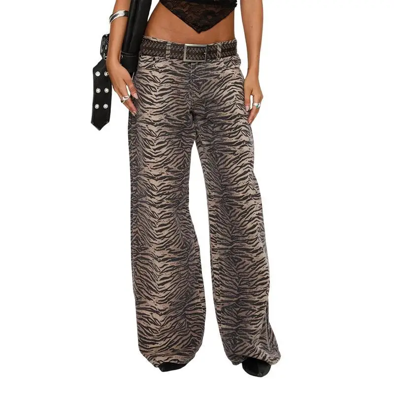 Fashionable Casual Low Waist Women's Tiger Striped Denim Pants Ultra-Skinny Stretchy Workwear Trousers for Spring Season