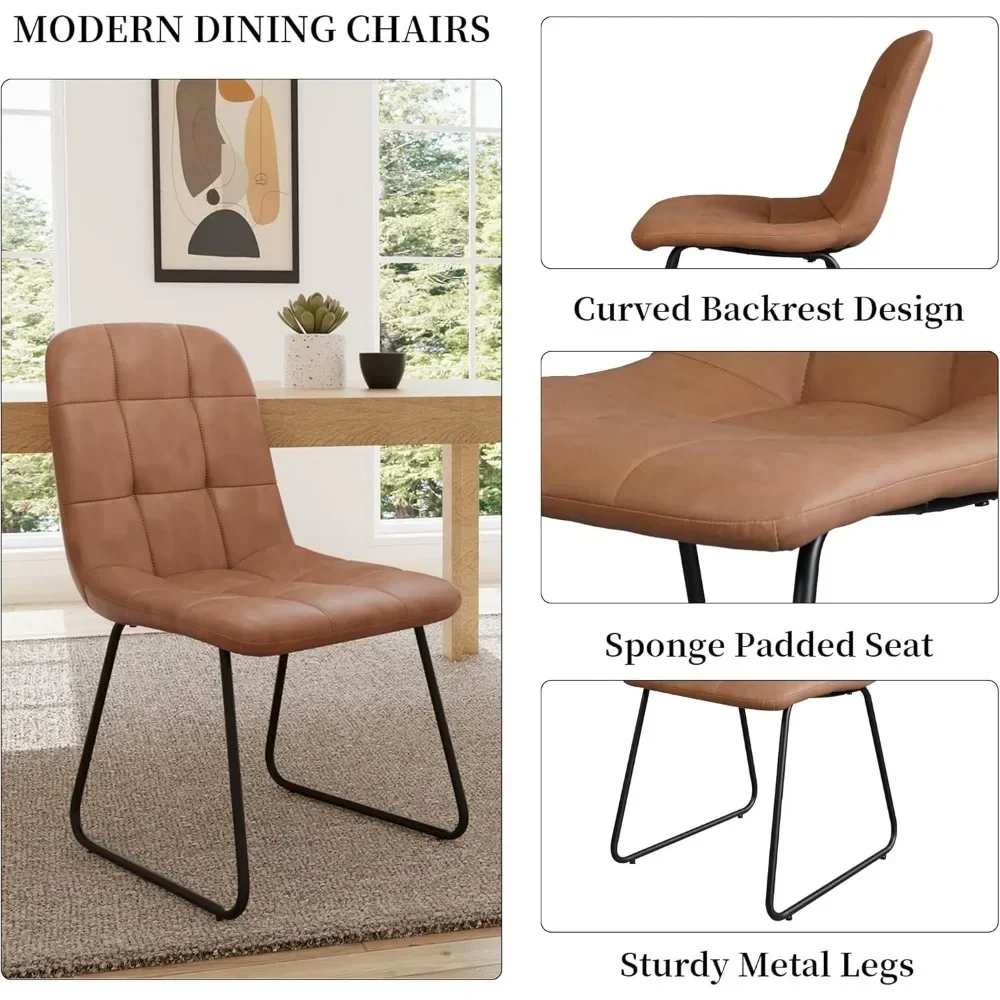 45.3 Inch Round Dining Table Set for 4, Tables + 4 U-Shaped Brown Chairs, Mid Century Modern Small Kitchen Dining Table Set