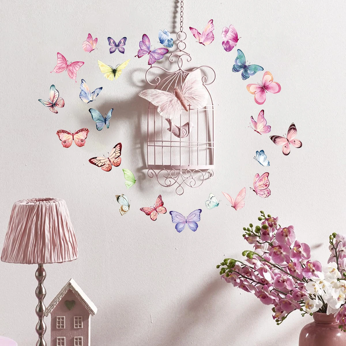 2 stücke Aquarell Bunte Schmetterling Wand Aufkleber Kinder Baby Zimmer Dekor Wand Aufkleber Schlafzimmer Dekoration Mädchen Wohnzimmer DIY