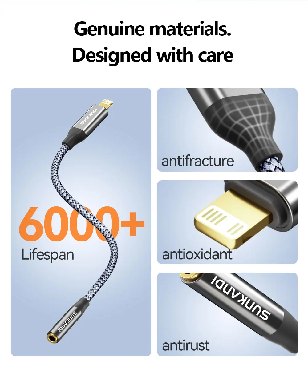 SUNKANDI Lightning zu 3,5 mm Kopfhöreranschluss-Adapter für iPhone, DAC-Chip-Adapter Audiokabel für iPhone 14 13 12 11 X XS 8 7 – Detail 4