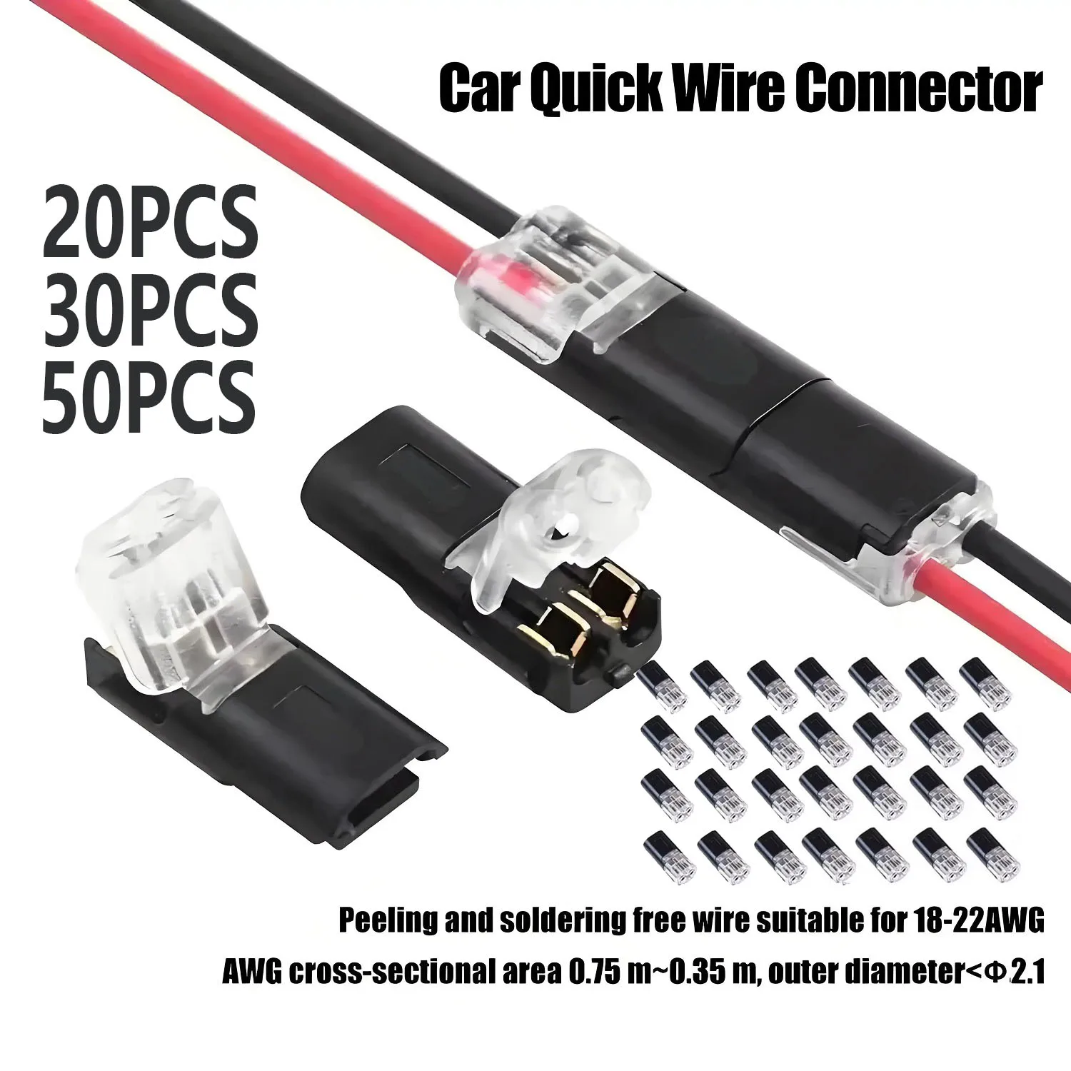 20/30/50 Peças Conector de Fio de 2 Pinos, Conectores de Encaixe para Fio Elétrico Automotivo, Conexão de Terminal em Tira