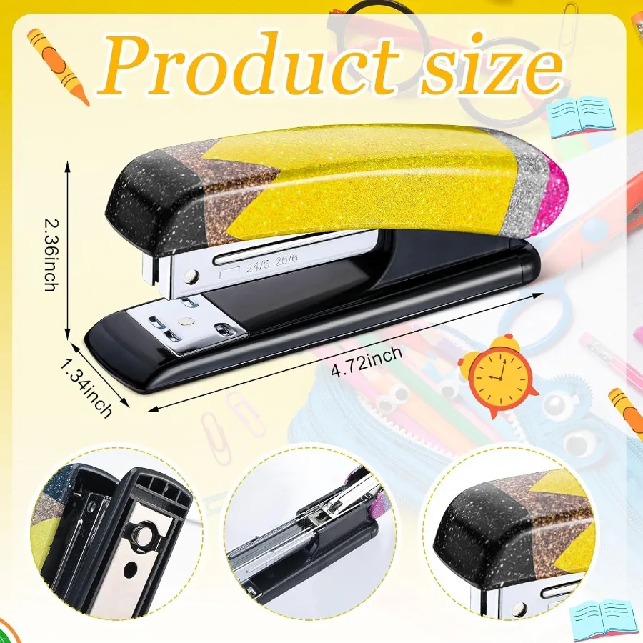 Set regalo per apprezzamento dell'insegnante Glitter Peil Cucitrice Penne a sfera Forniture per ufficio Accessori da scrivania Cucitrice per insegnanti con graffette