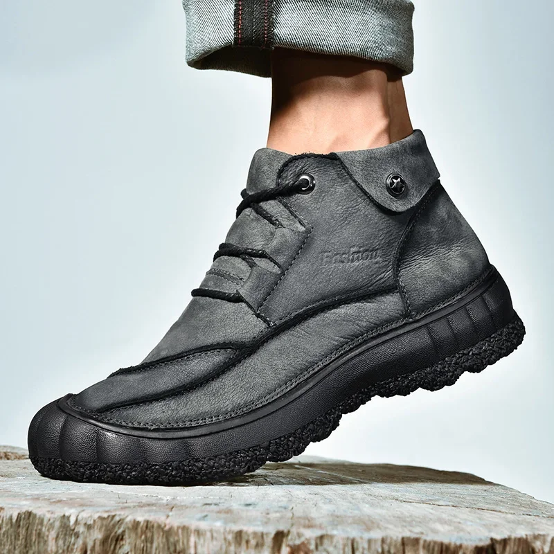 Nieuwe Collectie Echte Leren Heren Laarzen Handgemaakte Enkellaarzen Comfortabele Wandelschoenen Man Outdoor Schoenen Casual Warm Winter Laarzen