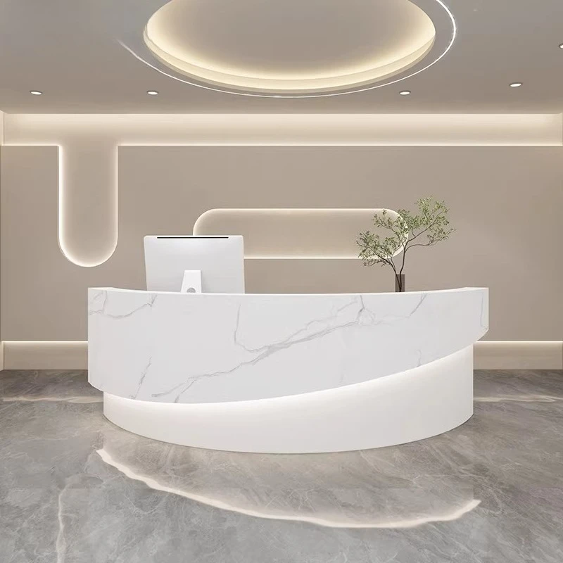 Curved Modern Reception Desk Cafe Counter Cash Reception Desk Hairdressing Beauty Salon Theke Rezeption Commercial Furniture