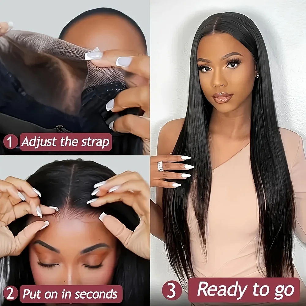 投げ込み式＆ゴー 5x5 HDレースクロージャーウィッグ 夏用接着剤不要ロングウィッグ 密度200% バージンブラジリアンストレート人毛ウィッグ