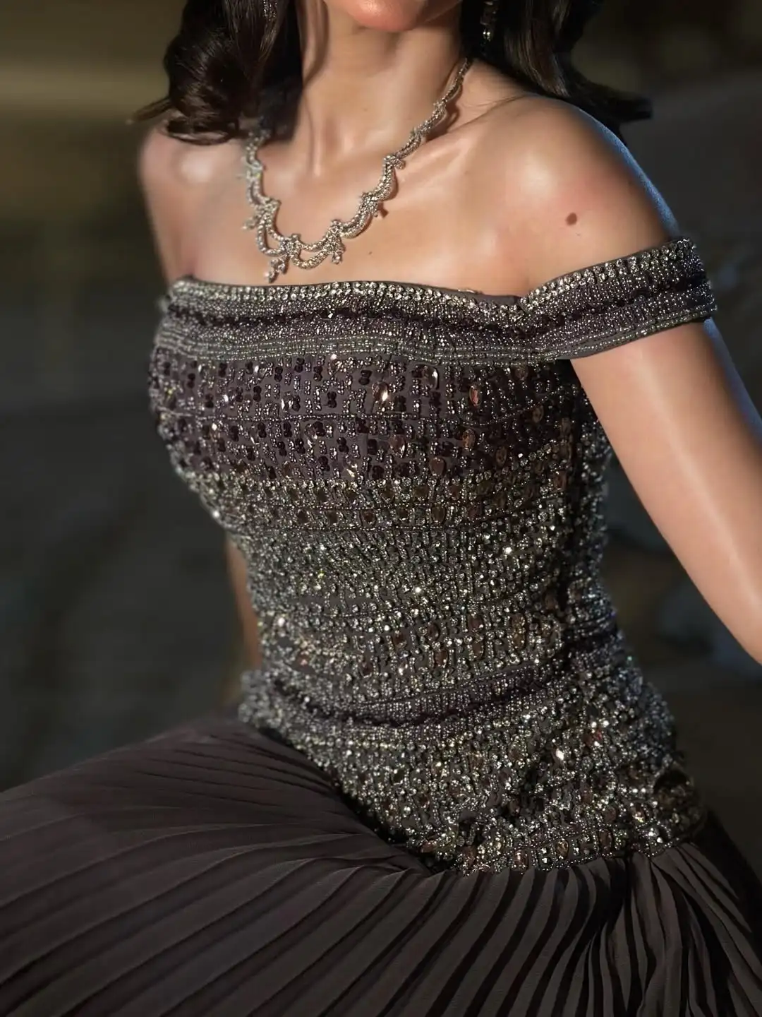 Arabia Elegant Off-the-shoulder Ruffles Shining Crystal Beads A-Line Evening Dress Formal Occasion Gown Party Customized image 2