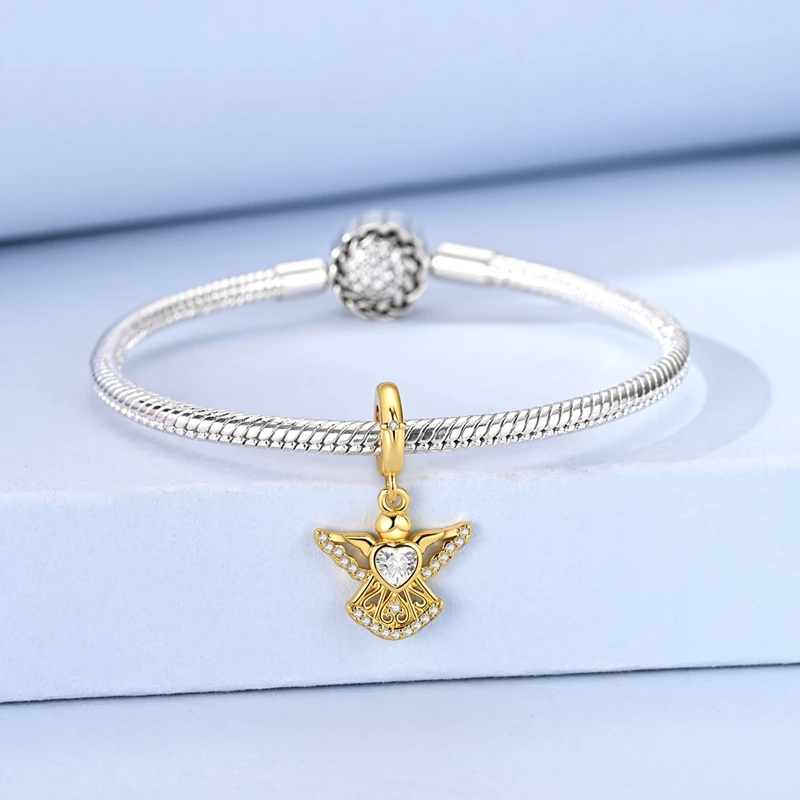 Original S925 Silver Gold Star Bee Cat Cow Sunflower Bow Beads Pendant Safety Buckle Bracelets Necklaces Women DIY Jewelry Gift view 4