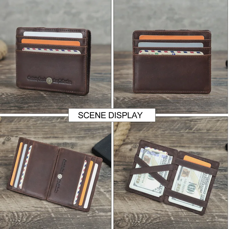 ماجيك تيل حامل بطاقة جلدية حقيقية محفظة سحرية سليم Bifold تتفاعل الذكور محافظ صغيرة سستة عملة جيب محفظة صغيرة المال كليب