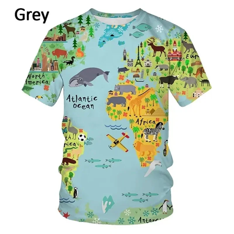 

2025 Novelty and fashion printing, summer 3D printing, world map, unisex T-shirt, oversized, loose, casual, fun, breathable top