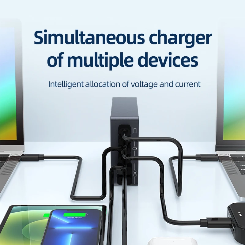 6-Ports PD USB GaN محطة شحن سريعة الاتحاد الأوروبي/KR/الولايات المتحدة/المملكة المتحدة التوصيل متعدد ميناء محول مأخذ التوصيل للهواتف الذكية اللوحية المحمول شواحن سريعة #3