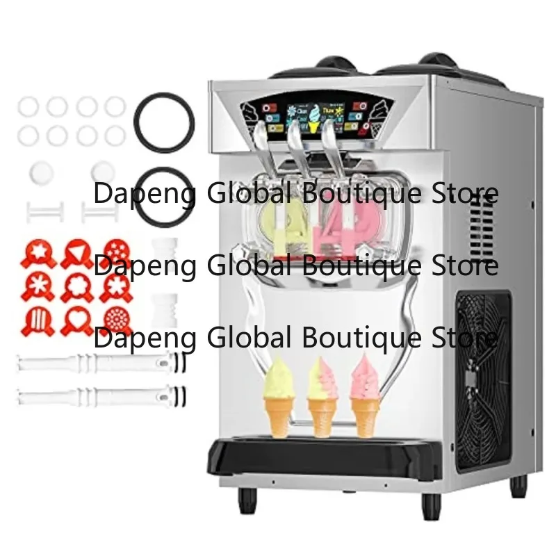 Commercial Ice Cream Maker 22-30L/H 2300W Countertop Soft Serve Machine 2x6L Hopper 2L Cylinder LCD Panel Puffing Shortage Alarm
