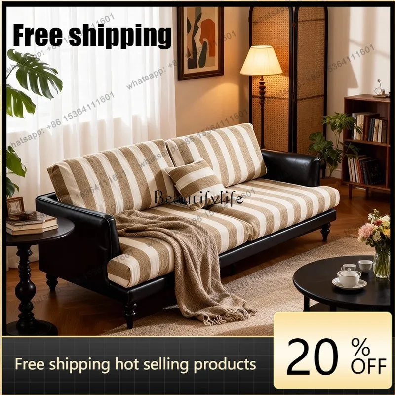 Customization French style large and small apartment household living room straight row striped fabric sofa recliner