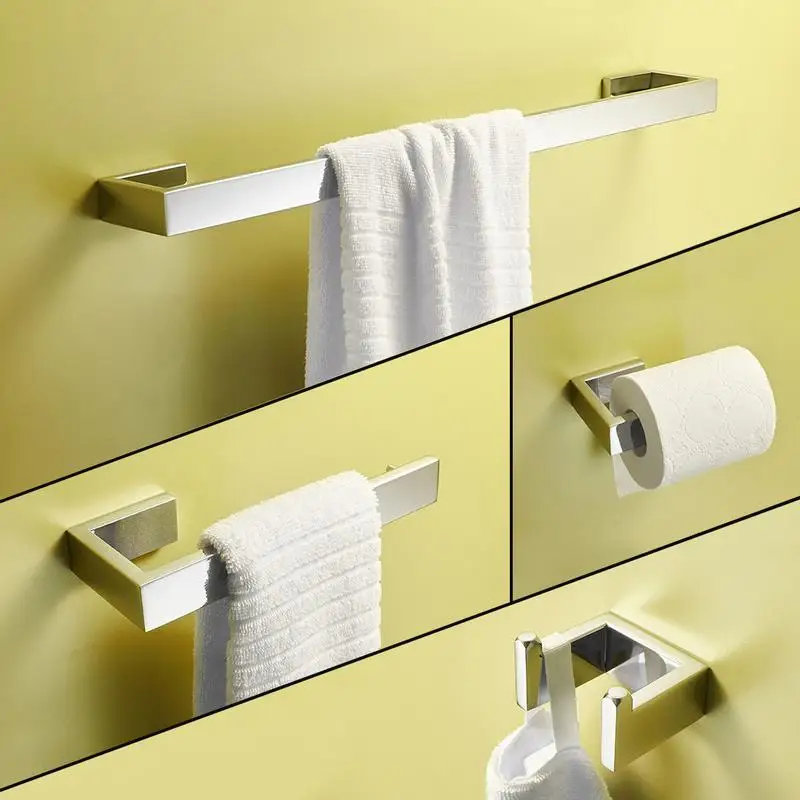 

4-Piece Adjustable Bathroom Accessory Set - 24" Towel Rack and Mirror, Essential Bath Hardware