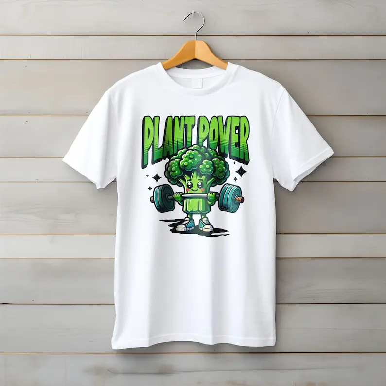 Camiseta Plant Power, camiseta clásica vegana, divertida camiseta vegana para chicos y niñas, camisetas vegetarianas para gimnasio, camisetas de algodón 100% con proteína vegana