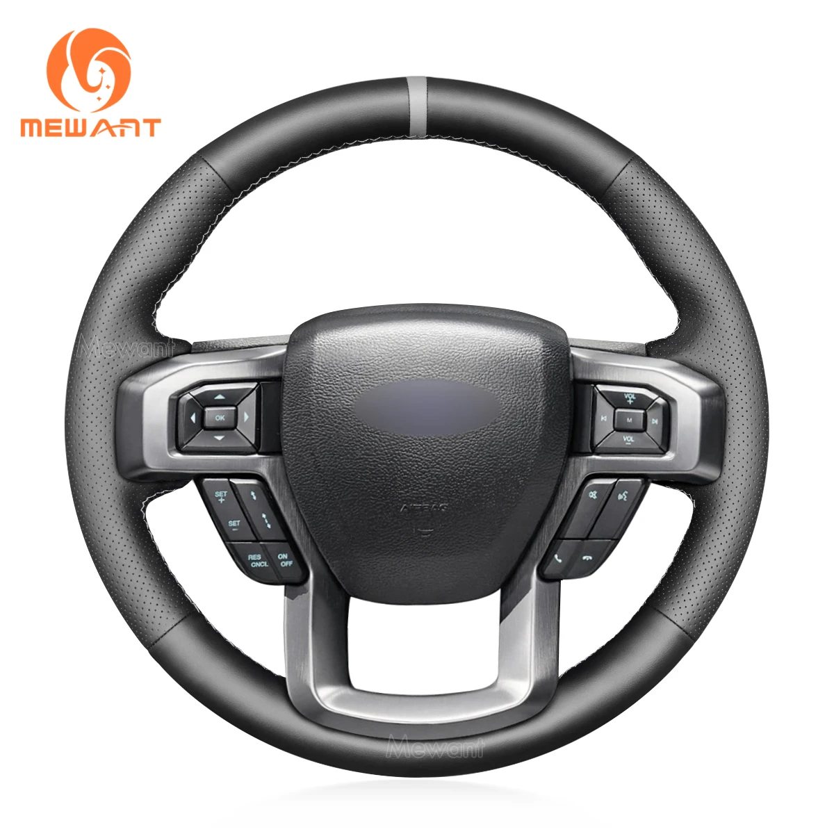 

MEWANT Black Artificial Leather Steering Wheel Cover for Ford F-150 F-250 F-350 F-450 F-550 F-600 F-650 F-750 2015-2018-2021