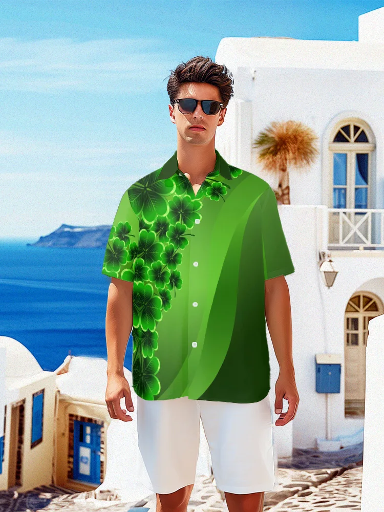 Summer Hawaiian Shirt Lucky Grass Y2k Tops Beach Men's Shirt Party Streetwear Luxury Shirt Simple Fashion Short Sleeve Clothes