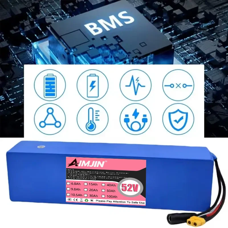 Batterie Li-ion Rechargeable 52V 7000MAh 18650, 14S2P, Grande Capacité Pour Vélos, Scooters, Motos Avec BM Intégré