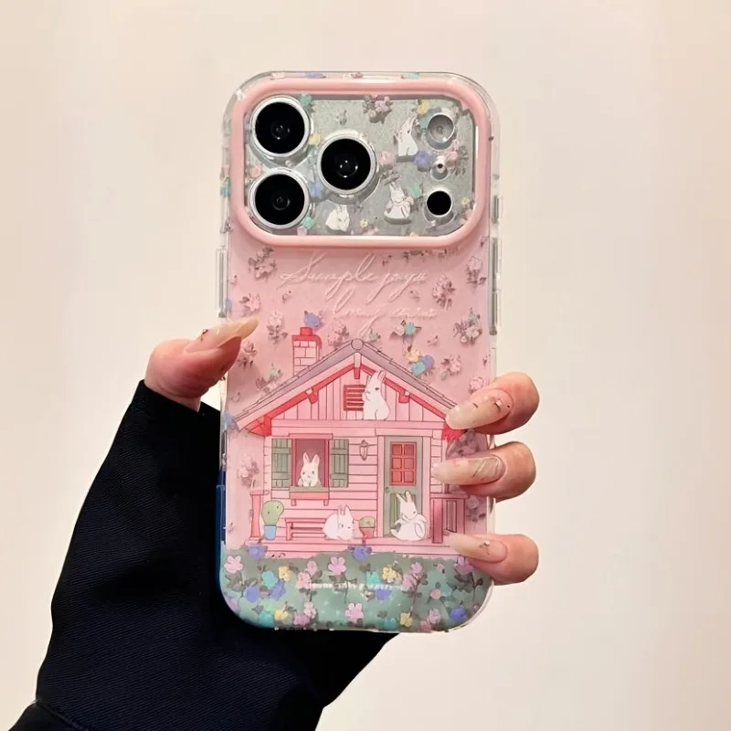 Adorable Springtime Villa Garden Rabbit Phone Case For iPhone 16 17 Pro 15 14 13 12 11 Pro Max New Lens Protection Design Cover - view 2