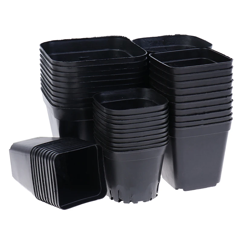 10pc Black Flower Pots Plastic Pots Small Square Pots for Succulent plants