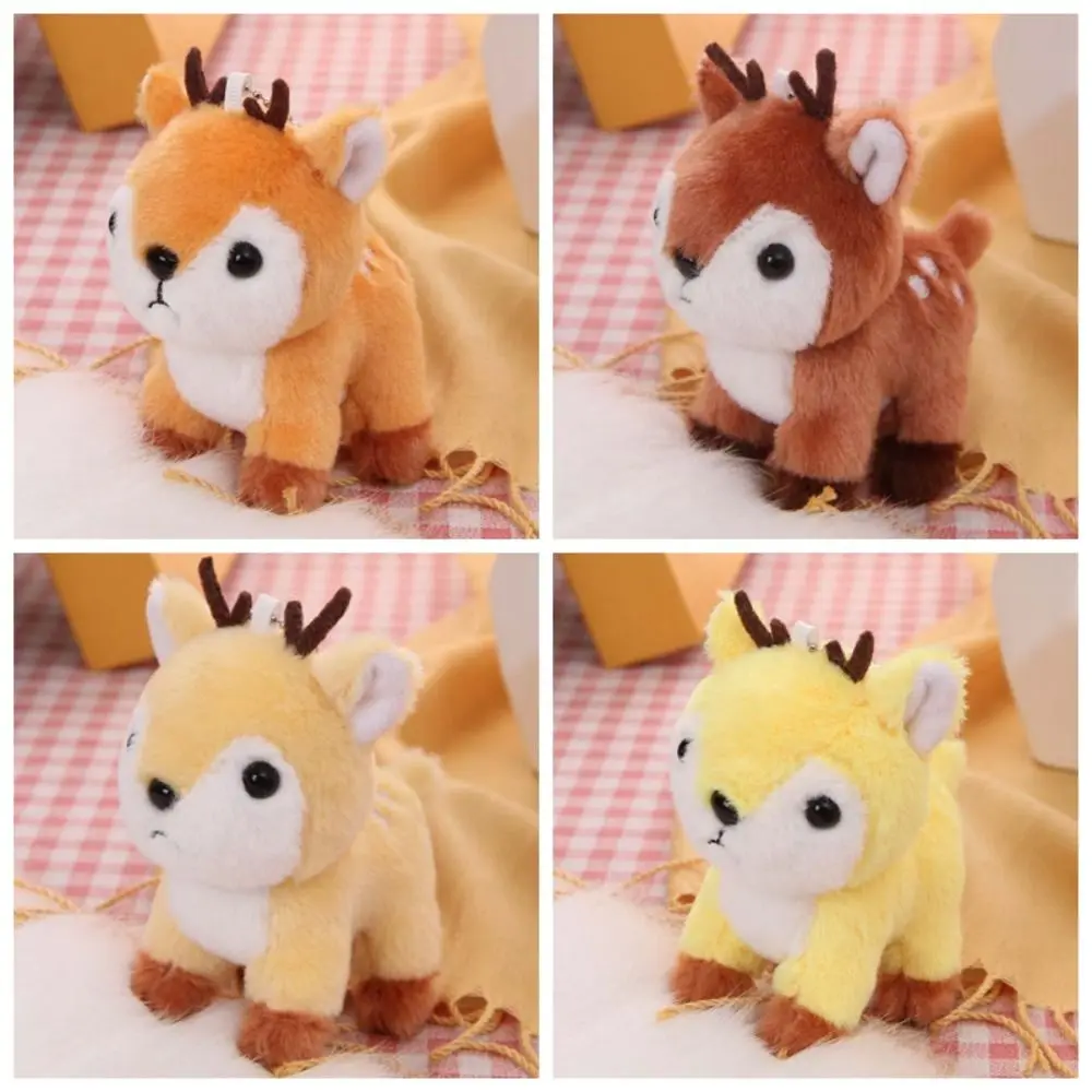 Stuffed Animal Deer Plush Fawn Keychain Bag Charm Stuffed Deer Keychain Key Ring Pendant Cartoon Fluffy Elk Doll Backpack