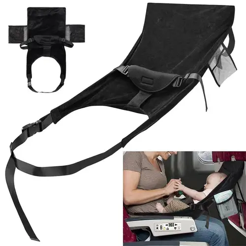 Imagen 2 del producto Cama de avión de viaje para pedales de bebé, extensor de asiento de avión para niños con bolsillo lateral, reposapiés portátil, hamaca, cuna para dormir en coche