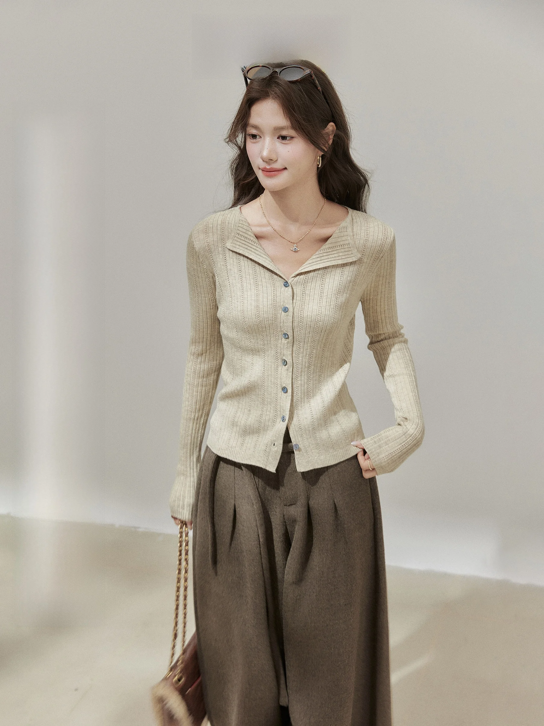 

Ele V-Ne Long Sve Knitted Open Cardigan Women's Inner Wear Outer Wear Top 《 》 Highly Attractive