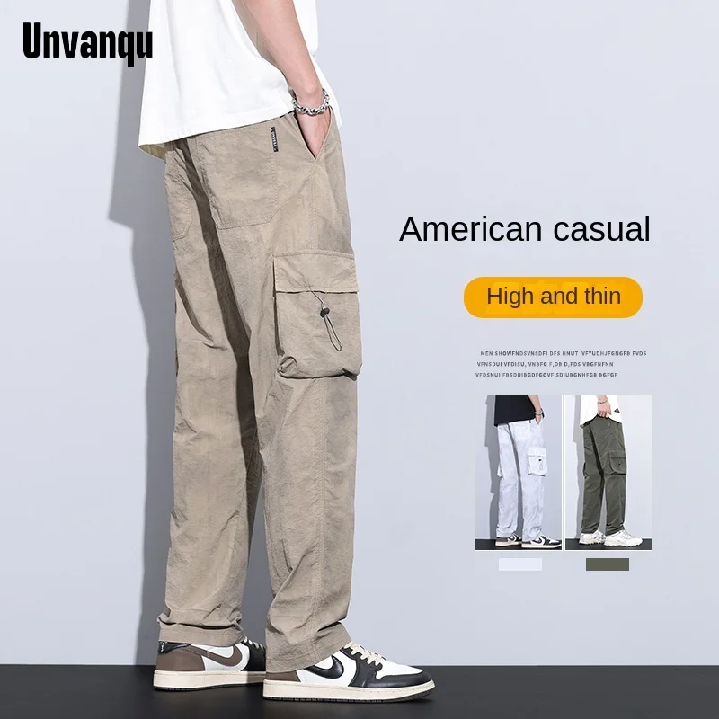 Unvanqu American Style High Quality Cotton Cargo Pants 2024 Spring Fashion Street Casual Youth Loose Straight Wide Leg Trousers