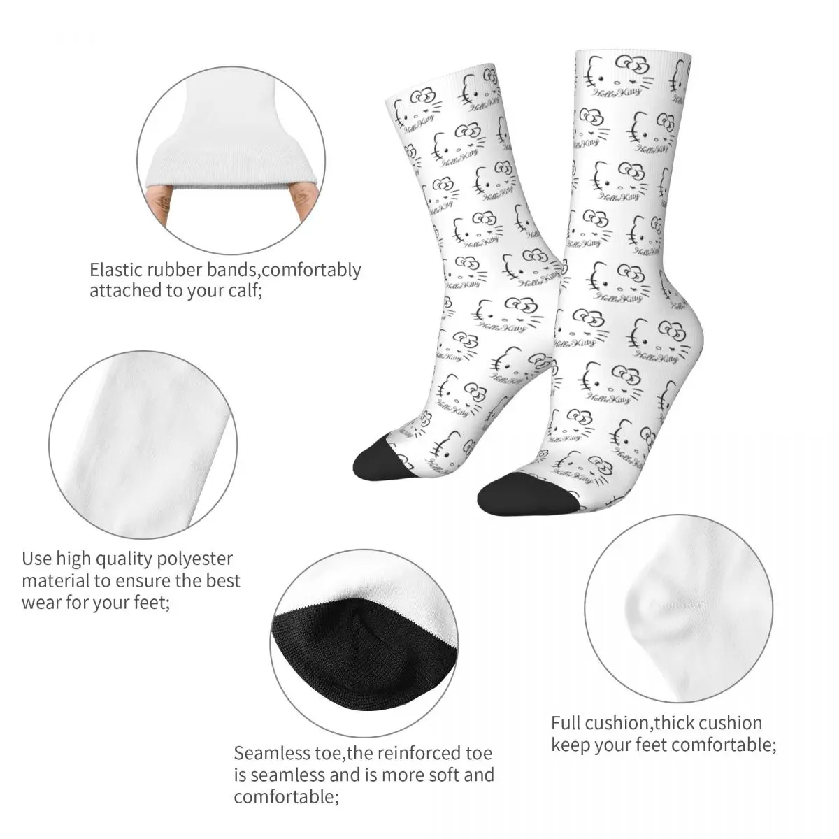 Hip-hop Official Hello Kitty Winking Basketball Socks Polyester Middle Tube Socks for Women Men Non-slip