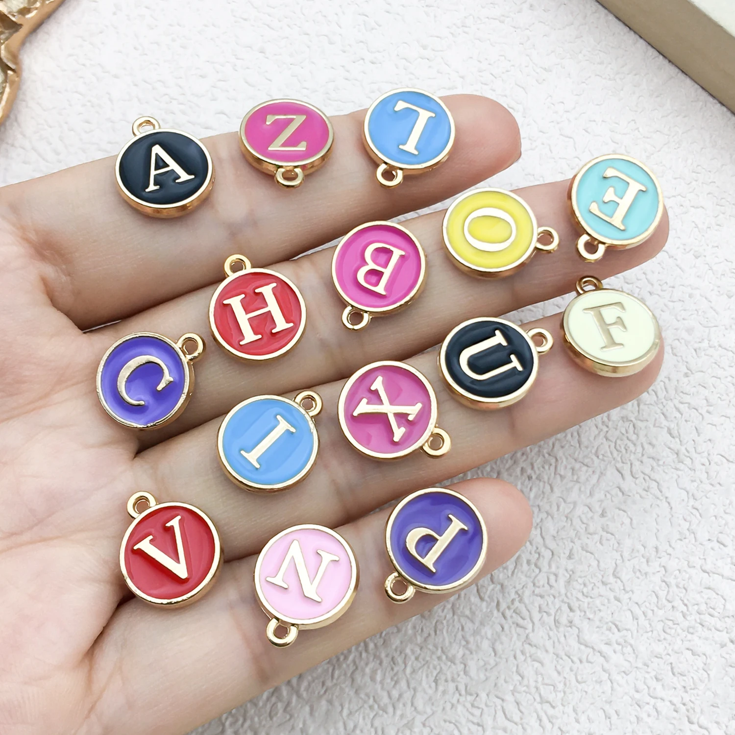 26pcs Alphabet Alloy Pendants, Double-Sided Enamel DIY Charms for Bracelets & Earrings. Assorted in Random Colors.