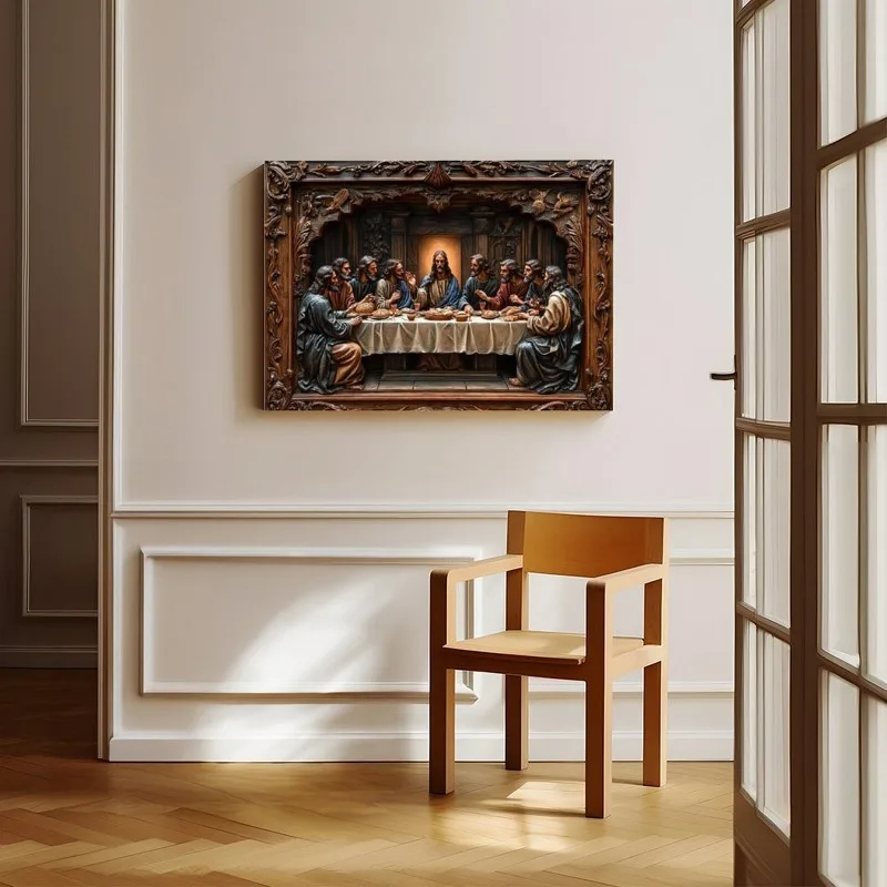 Jesus Christ's Last Supper - 2D Wooden Framed Poster, Polyester, Ready To Hang for Home & Office Decor, 7.9x11.8