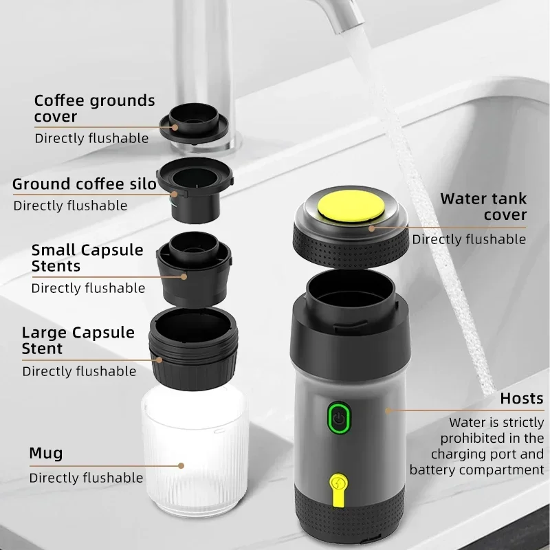 NUOVA macchina da caffè elettrica con riscaldamento wireless adatta per macchina portatile per capsule di caffèMacchina da caffè da viaggio Auto Casa da campeggio Viaggi