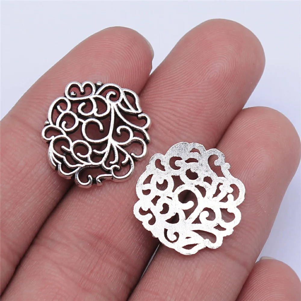 WYSIWYG 10pcs 18x18mm Vintage Flowers Pendants Charm For Jewelry Making Antique Bronze Color Flowers Pendants Charm Flowers