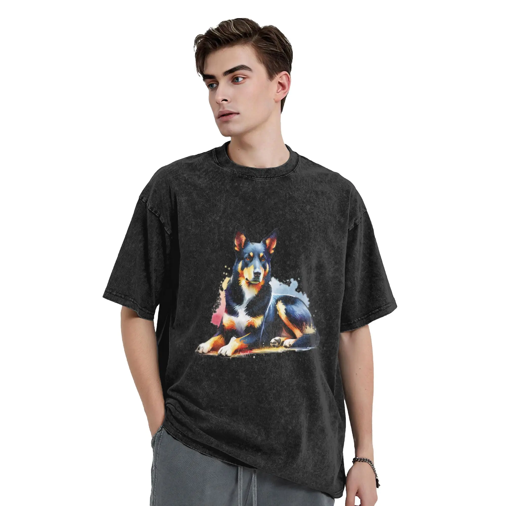 Watercolor Australian Kelpie  Classic Comfort A Vintage Oversized Cotton Unisex T-Shirts