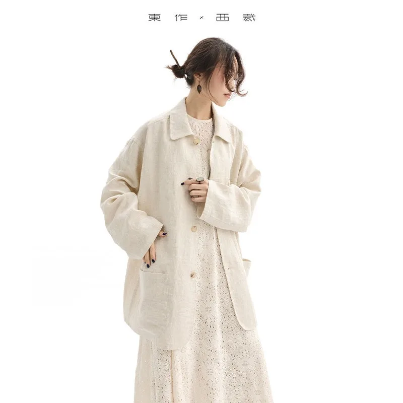 Raindrop Linen~ Camisa de lino de manga larga, chaqueta fina, blusa holgada, nueva ropa de primavera para mujer