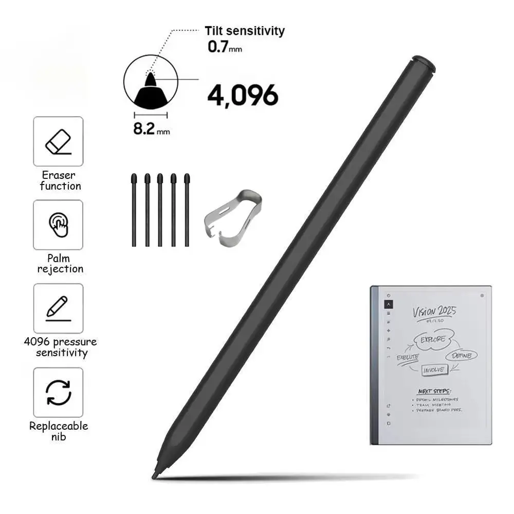 4096 Pressure EMR Stylus Pen with Eraser High Sensitive Electromagnetic Pen Replaceable Nibs for Samsung/Microsoft/reMarkable