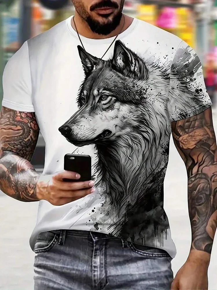 

3D Fashion T-shirt Wolf Print Men's T-shirt Summer Street Urban Daily Casual Short Sleeved Top Outdoor Camping Sports T-shirt