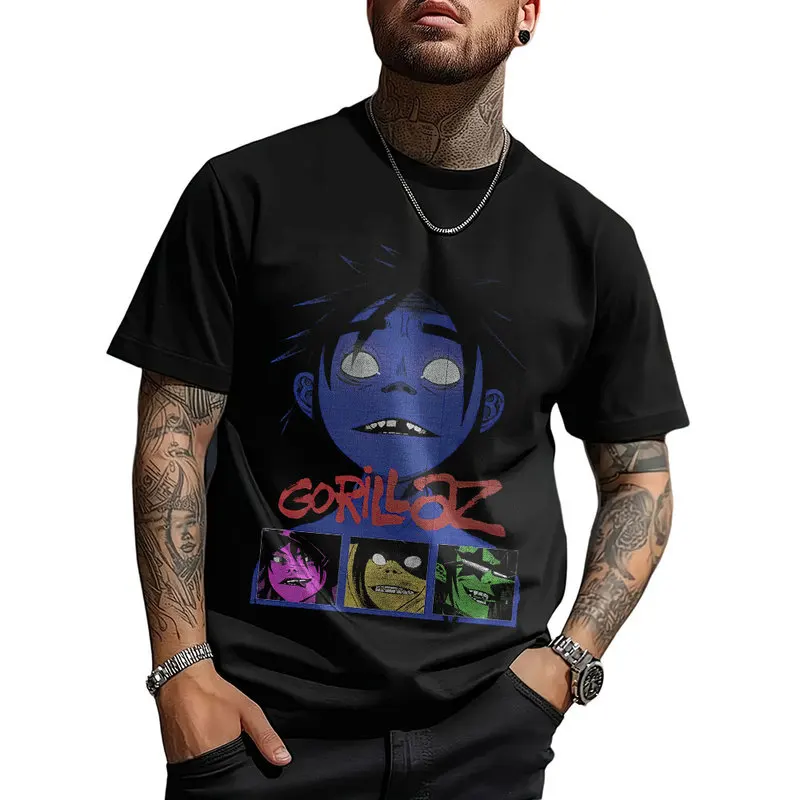 Gorillaz Virtual Rock Band Graphic T‑shirt Unisex Vintage Y2K Tee Hip Hop Streetwear 0824 Casual Cotton Tops S-6XL Fan Gift