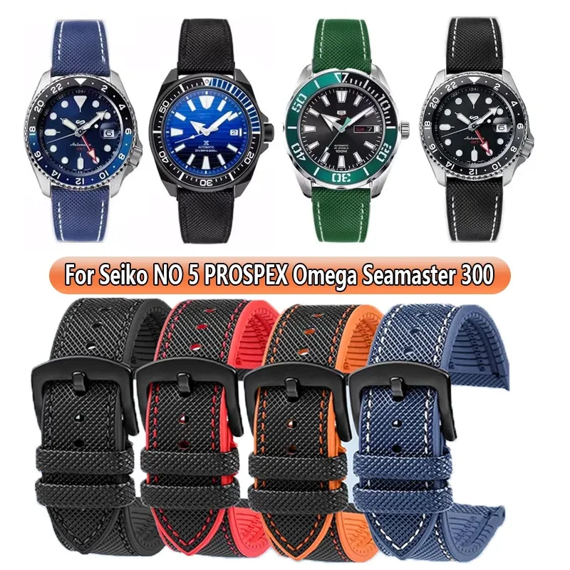 20 مللي متر نايلون Fkm المطاط حزام الساعات ل Seiko NO 5 PROSPEX أوميغا ساماستر المواطن بريتلينغ فلوروروبر حزام اكسسوارات برتقالي