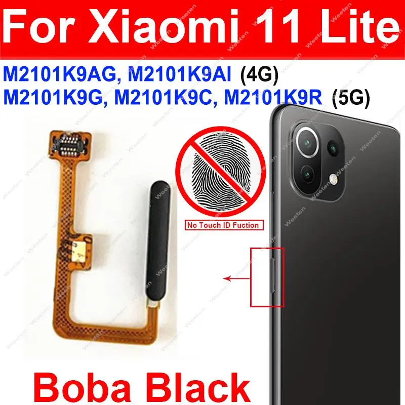 Fingerprint Sensor Flex Cable For Xiaomi Mi 11 Lite Mi 11lite 4G/5G Power Home Button Fingerprint Sensor Flex Ribbon No Touch ID