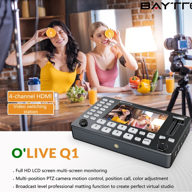 BAYTTO Q1 5 Inch 4 Channel Video Switcher Full HD Screen Live Switcher Push Streaming/Recording Live Streaming PK Blackmagic