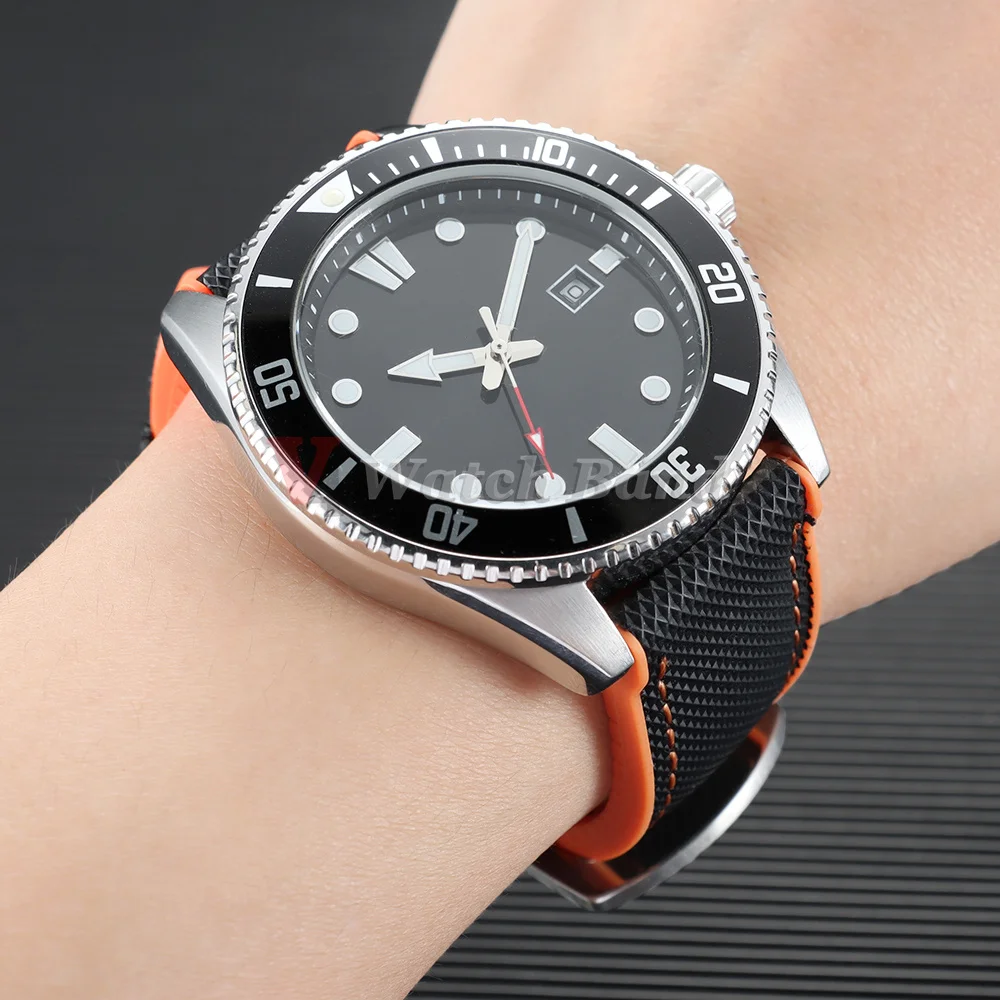 18/19/20/21/22/24mm Nylon-Segeltuch-Gummi-Hybrid-Uhrenarmband für Herren und Damen, Silikon, wasserdicht, orange-blaue Armbänder – Detail 15