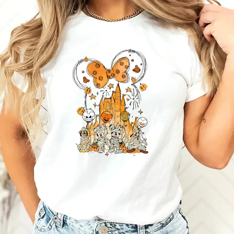 

Disney Mickey Women's Ladies Women's Casual Tops Y2k T-shirt Skeleton Cartoon Pumpkin Ladies Clothes Halloween Clothing Tees