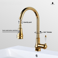 Luxury Copper Kitchen Pull-Out Faucet with Rotating Sink Basin Three-Mode Vintage-Style Hot and Cold Water Faucet